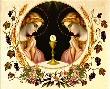 Anges adorant Jésus-Eucharistie.